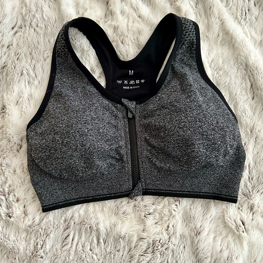 Zip front sports bra